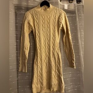 Fashion Nova Cream Long Sleeve Knit Dress